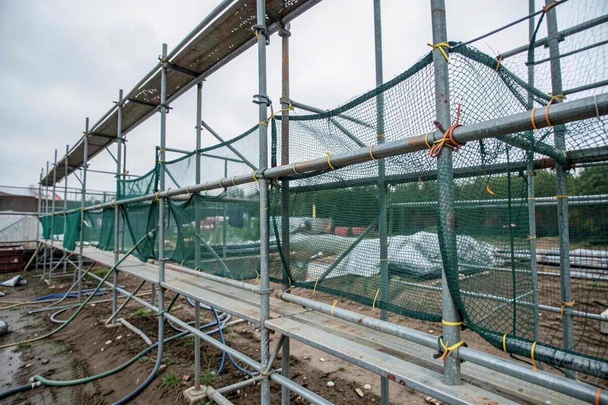 Zwarte kabelbinders op een bouwwerf